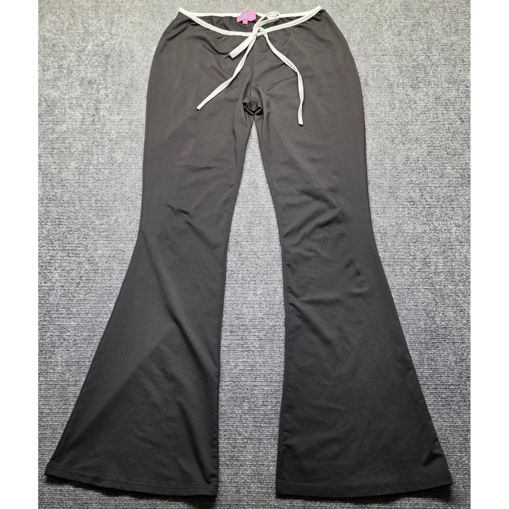 Edikted Womens Black Flare Pants White Drawstring Low Rise Y2K Bell Bottoms L